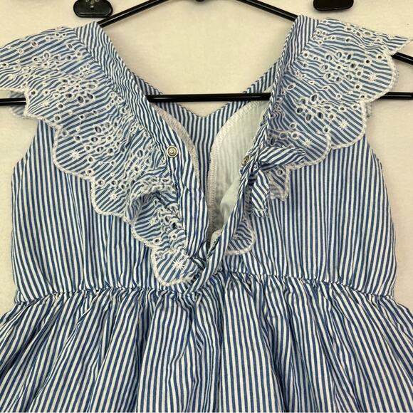 Tahari Dress Girls 6X Blue and White Pinstripe Ruffle Eyelet Embroidered - Picture 8 of 11